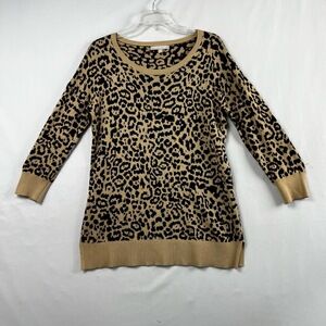 Banana Republic Tunic Sweater Womens Medium Animal Print Leopard Crew Neck